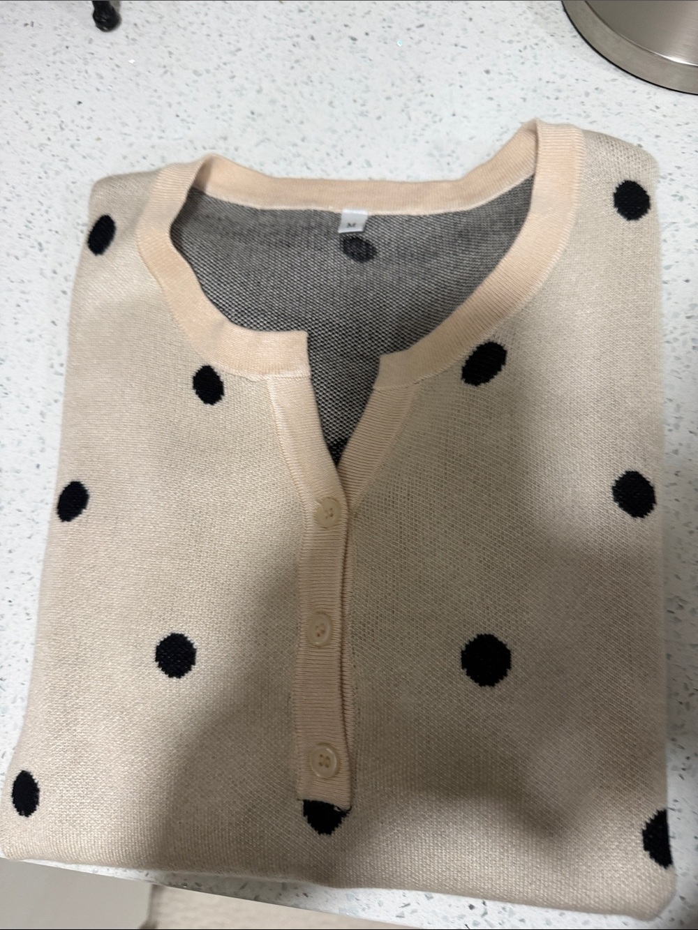 Amazon Beige Polka Dot V-Neck Button Sweater worn one time